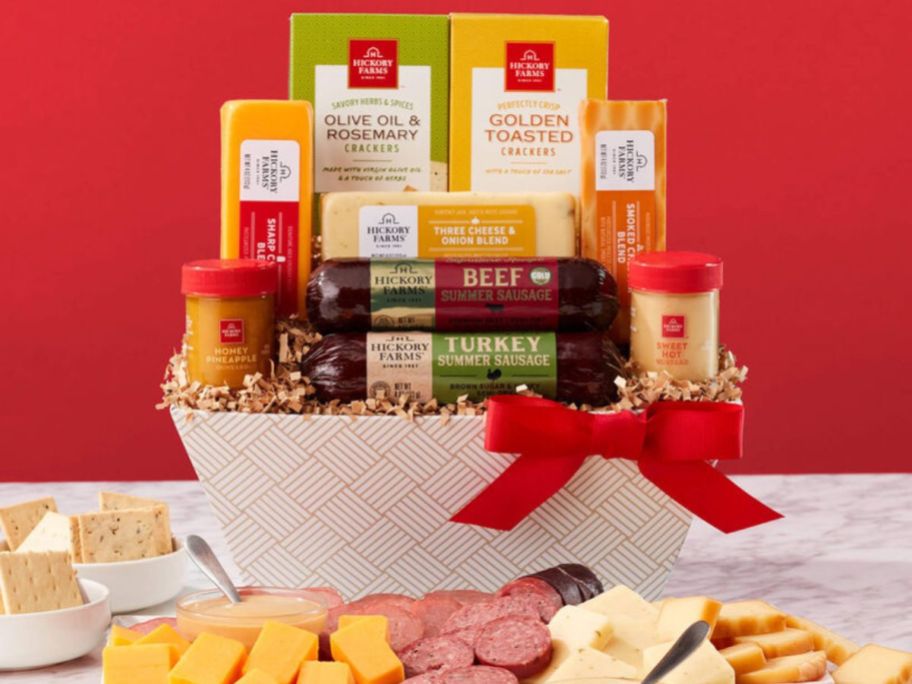 Hickory Farms meat and cheese and crackers gift box