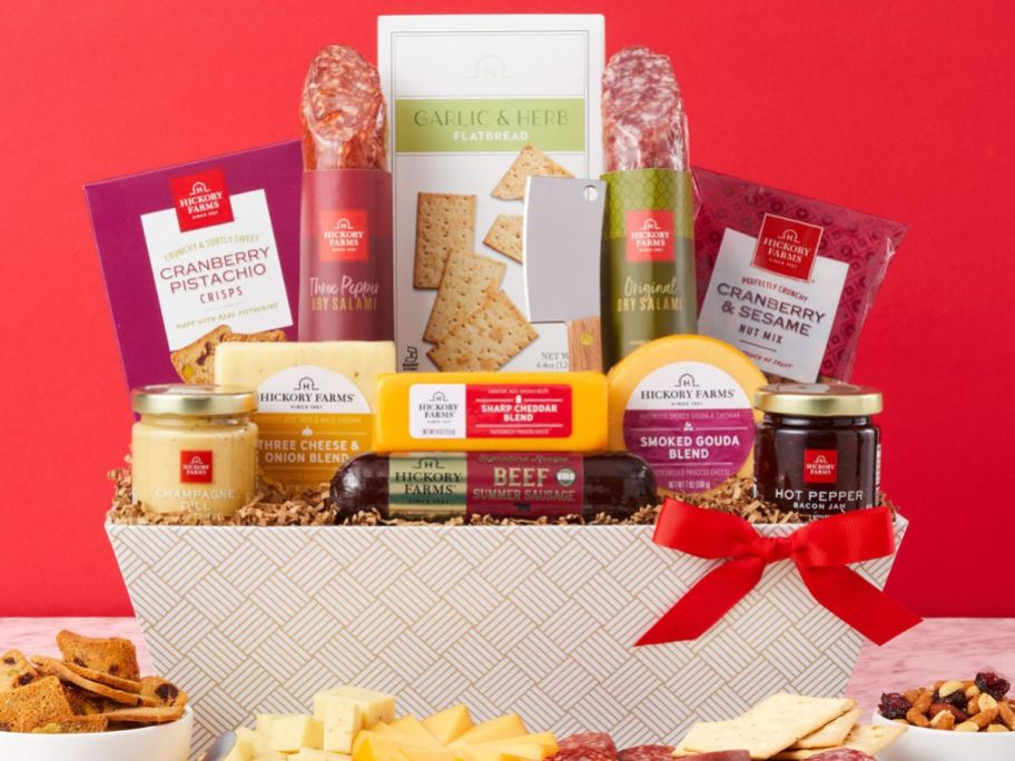 Hickory Farms meat and cheese and crackers and spreads gift box