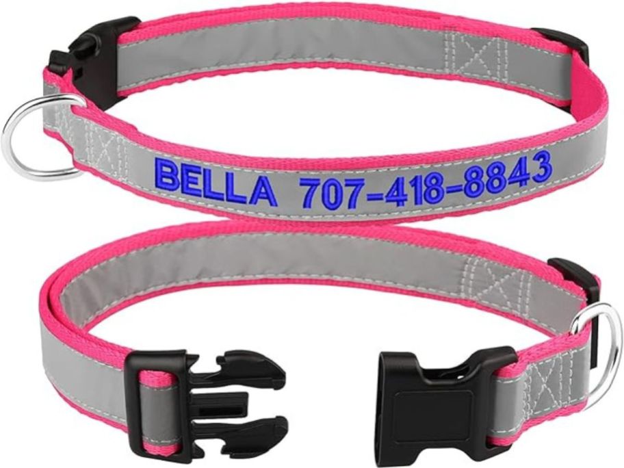 2 gray and pink dog collars