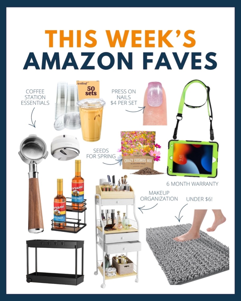 graphic of this weeks amazon faves with stock photos of random items