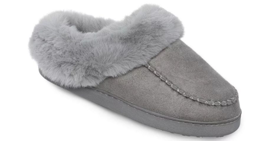 a gray fur-lined clog slipper