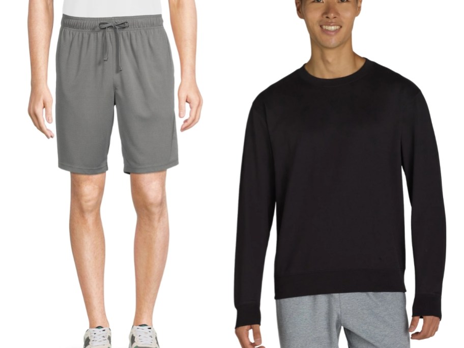 athletic works men's mesh shorts and fleece crewneck