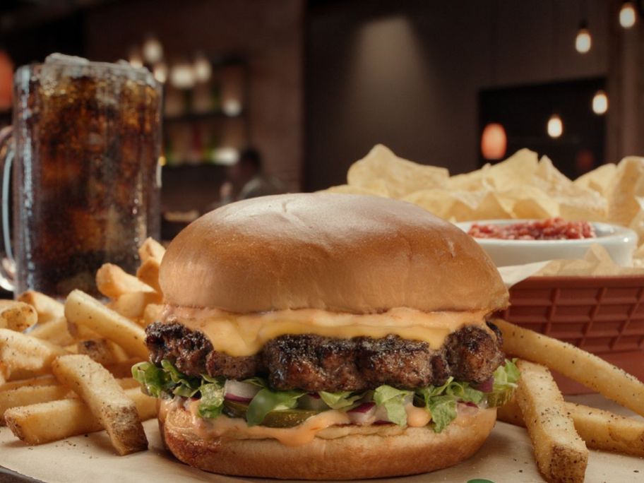 Chili's Big Smasher Burger with fries and a large soda