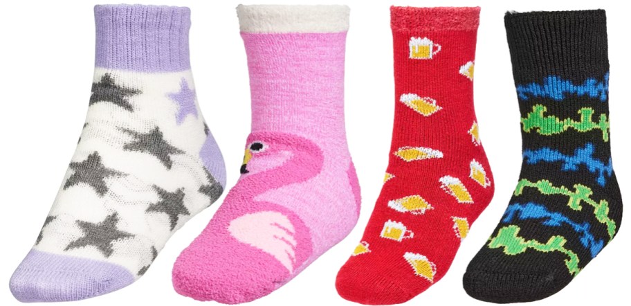 4 socks in various designs