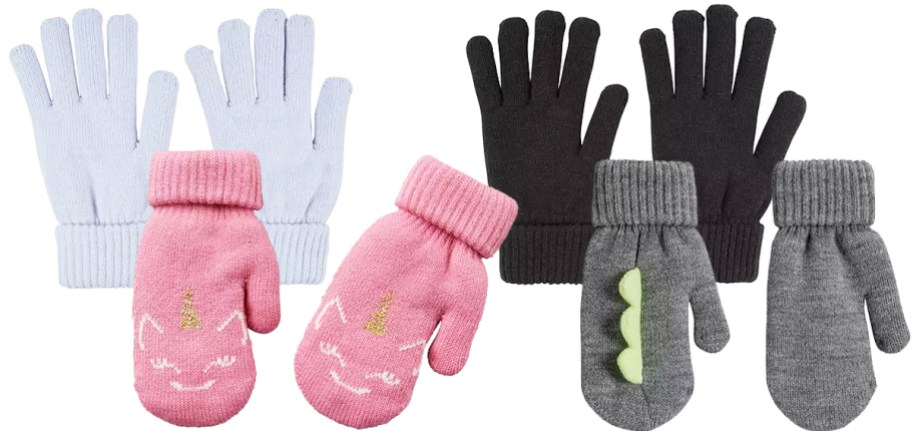 various pairs of gloves and mittens