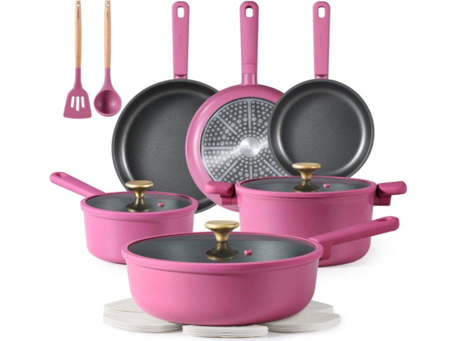 Carote 16-Piece Nonstick Cookware in Rose Pink