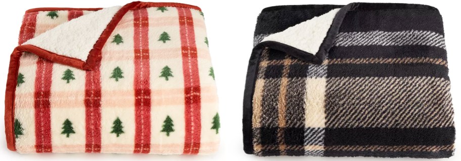 christmas tree and black plaid throw blankets