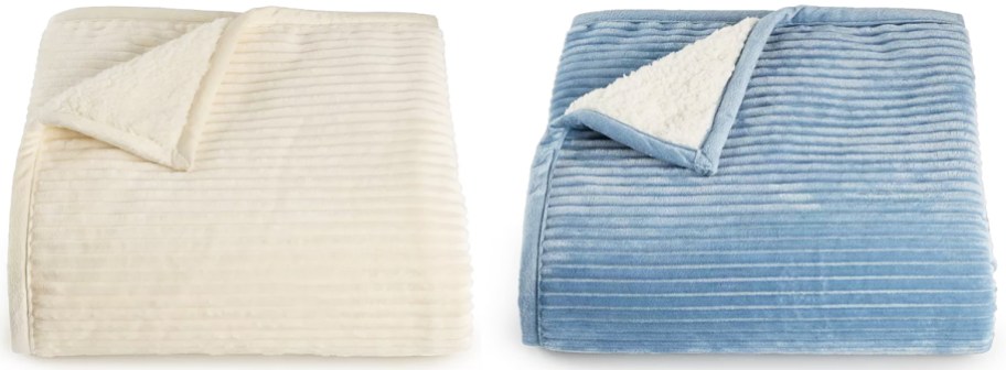 white and blue ribbed throw blankets