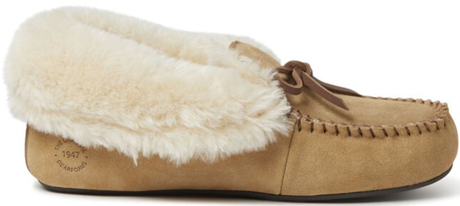 brown and white fur slipper 