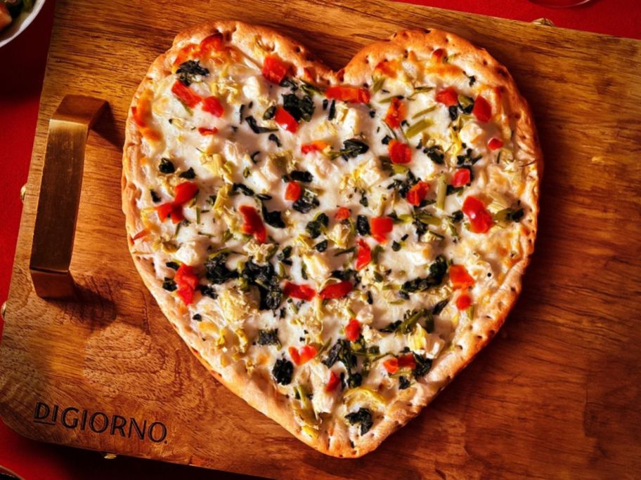 Digiorno Heartichoke Pizza on a cutting board