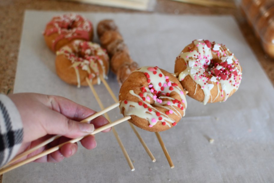 Making a bouquet of doughnuts