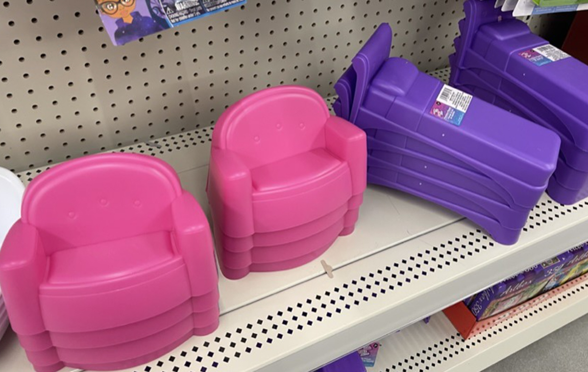 dollar tree barbie accessories including a chair and bed