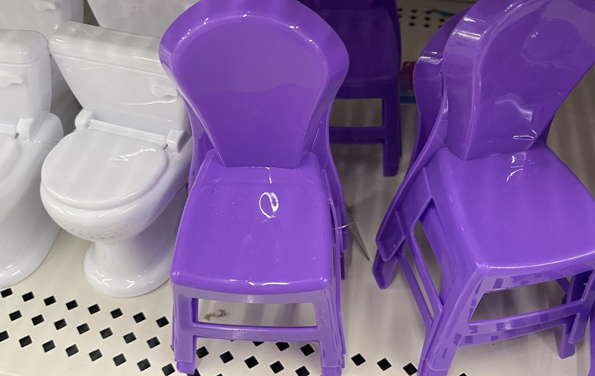 Barbie accessories including a chair and toilet