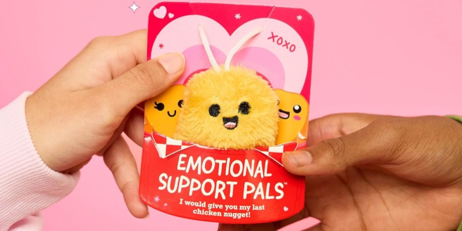 hands holding emotional support chicken nugget valentines day card 