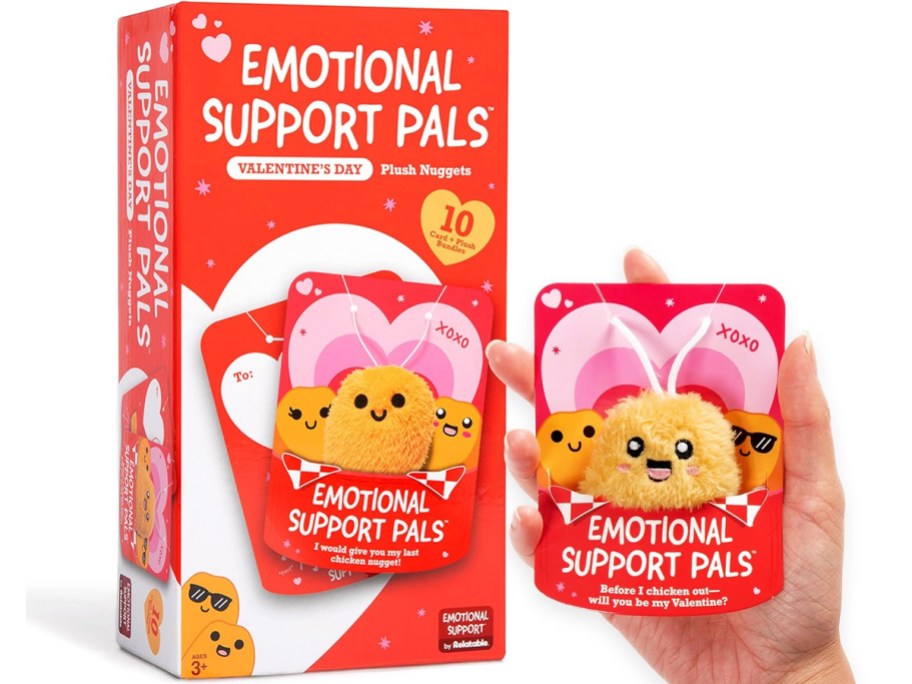 emotional support chicken nugget pals pack and hand holding valentines day card