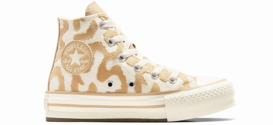 tan and white leopard print high top converse sneaker