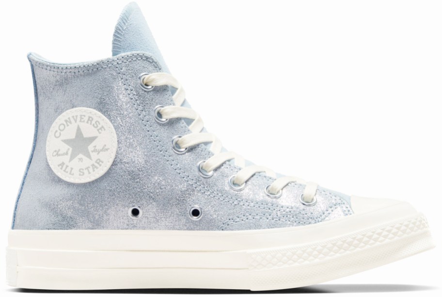 shimmery light blue converse high top sneaker