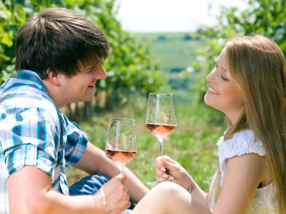 Couple at a Vineyard drinking wine