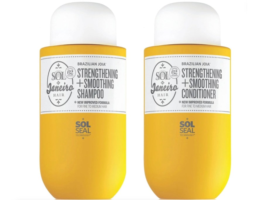 two sol de janiero shampoo and conditioner bottles 