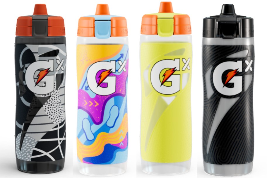 four gatorade water bottles