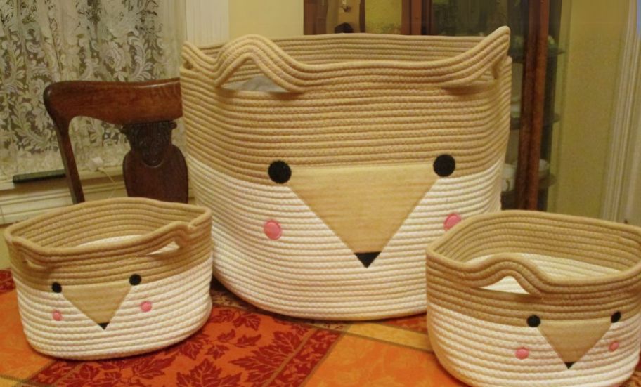 a 3 pack of soft side toy storage baskets