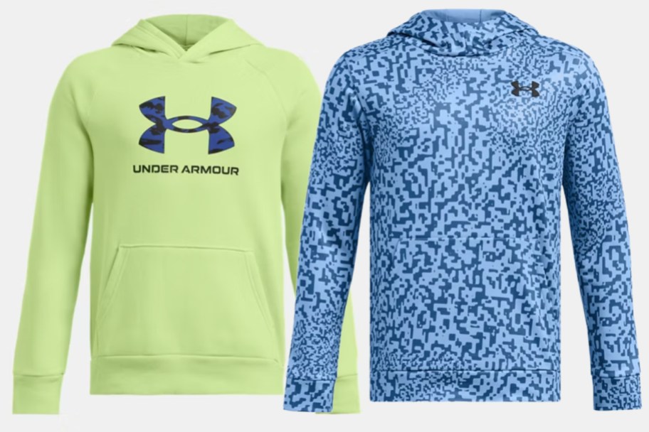 green and blue hoodies