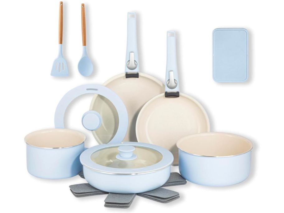 Gotham Steel 18-Piece Cookware Set in Cream Blue stock image