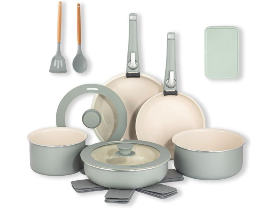 Gotham Steel 18-Piece Cookware Set in Sage Green stock image