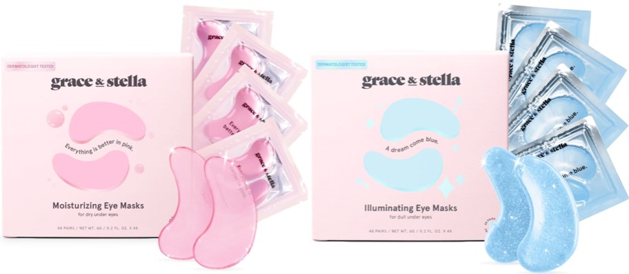 pink and blue sets of Grace & Stella Under Eye Masks