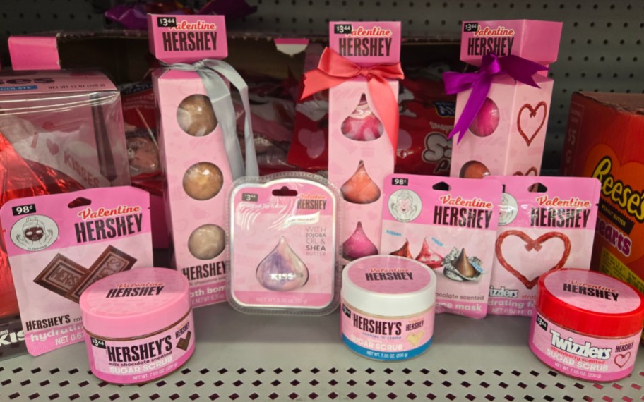 many hersheys beauty items on shelf