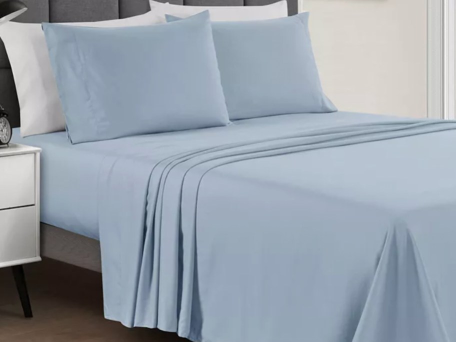 light blue printed sheets 