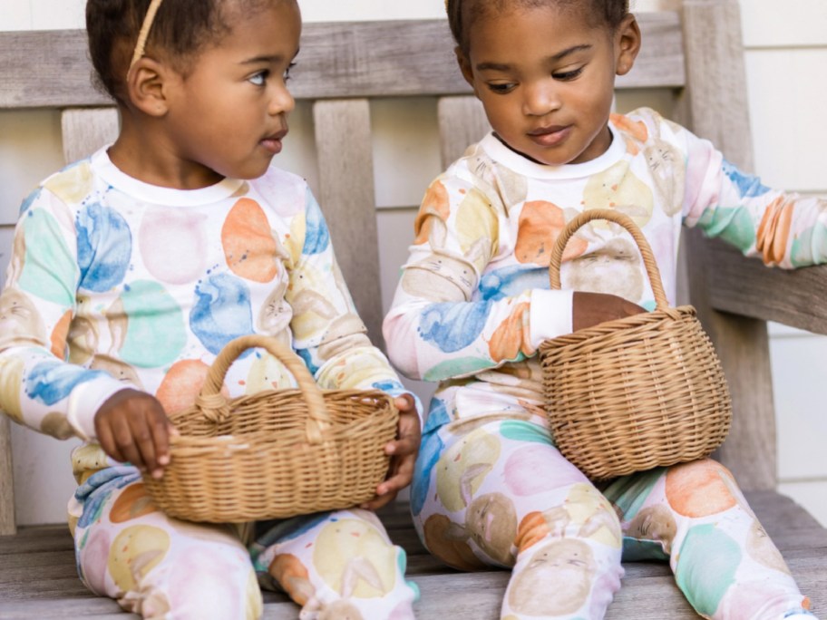 two kids in easter pajamas 