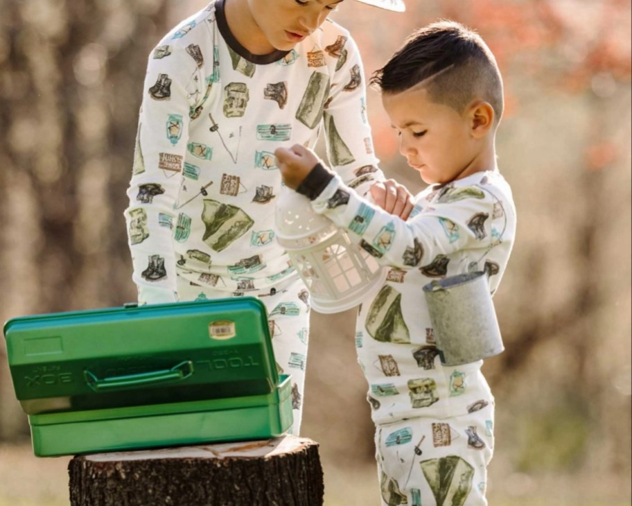 two boys in fishing pajamas