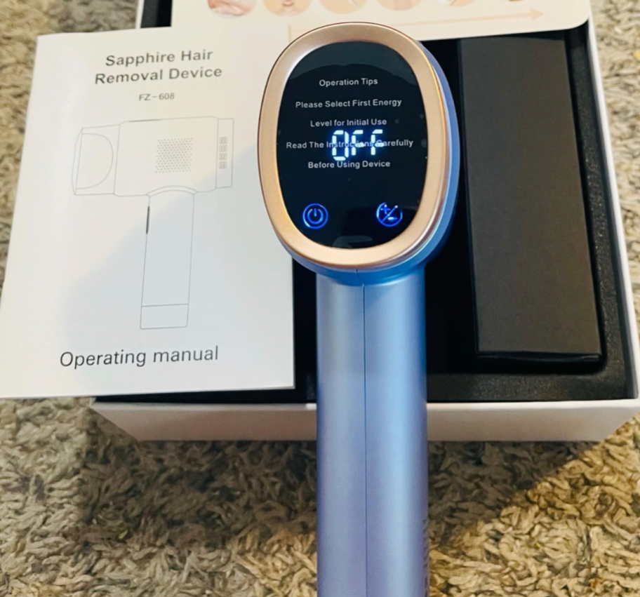 the lubex ipl hair removal device shown with box.