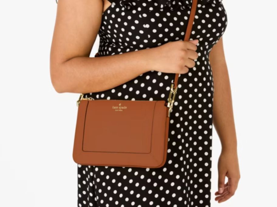 woman wearing Kate Spade Lena Double Compartment Crossbody