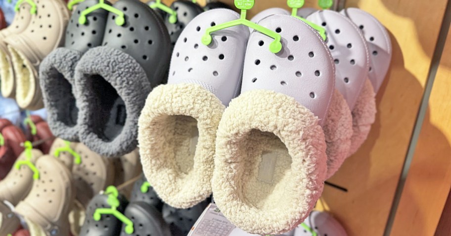 fuzzy lined crocs on display in store