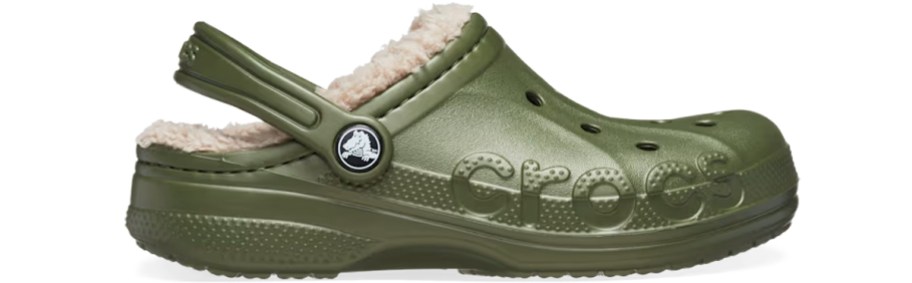 army green crocs clog with fuzzy lining