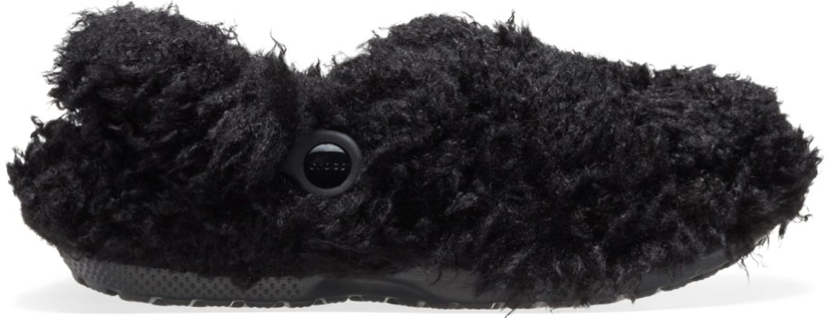 black shaggy fur clog