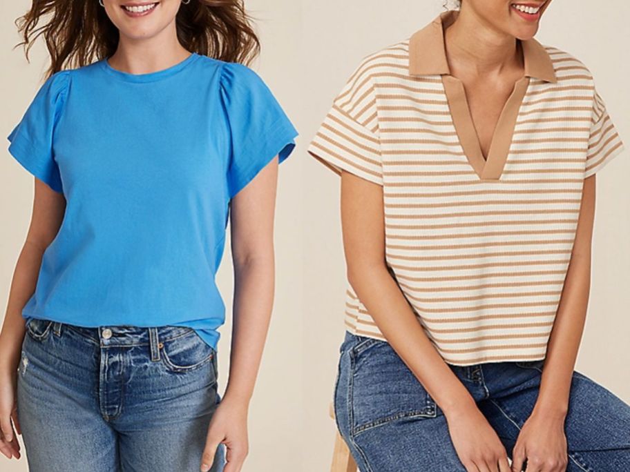 Stock images of two women wearing maurices tops