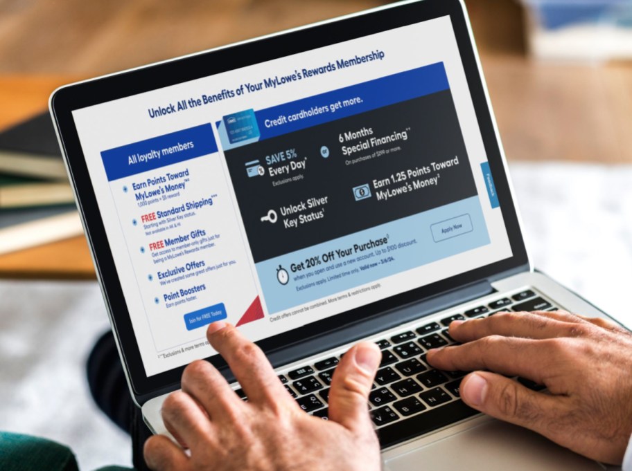 The Lowe's Rewards Program perks shown on a computer