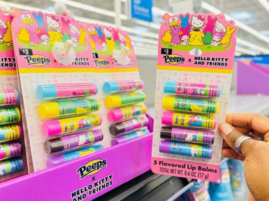 Peeps X Hello Kitty & Friends 5-Piece Flavored Lip Balms in hand in store