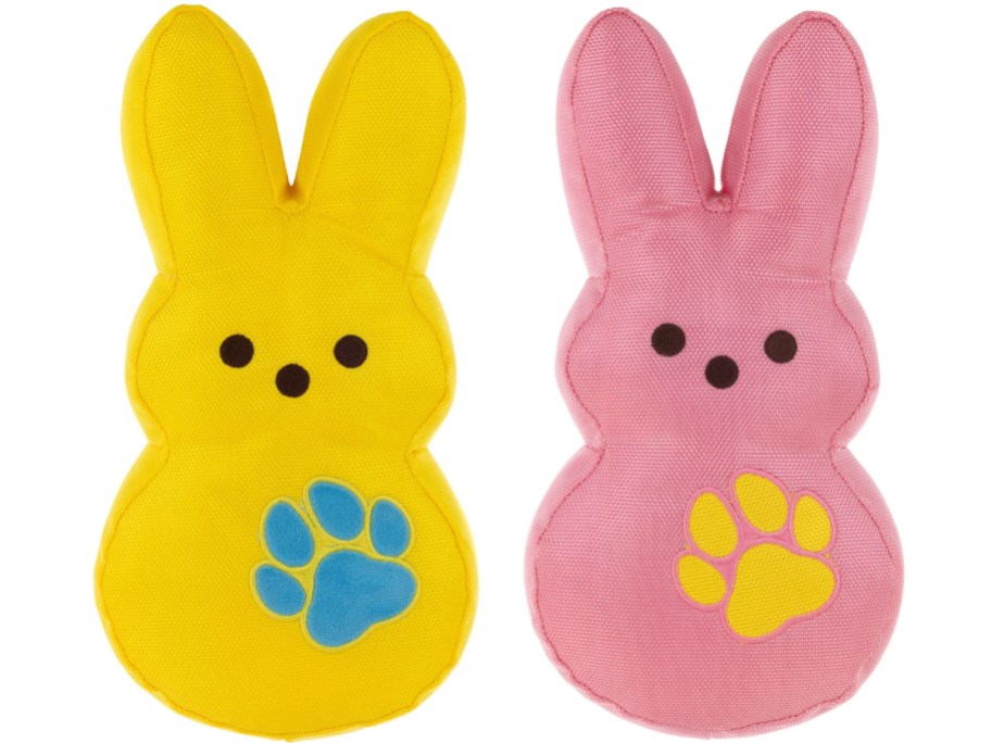 yellow and pink peeps dog toys 