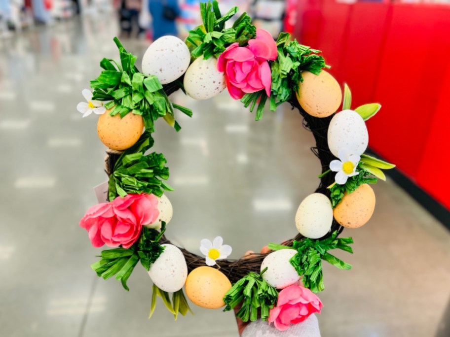 Easter egg and floral wreath