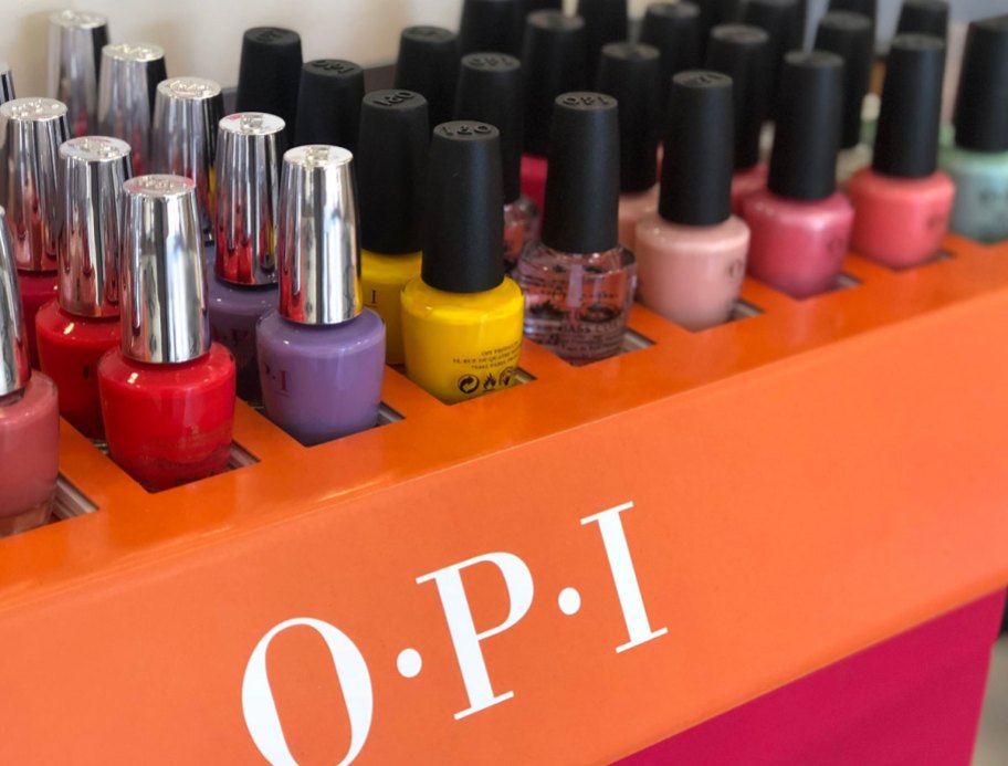 various colors of OPI nail polish on display