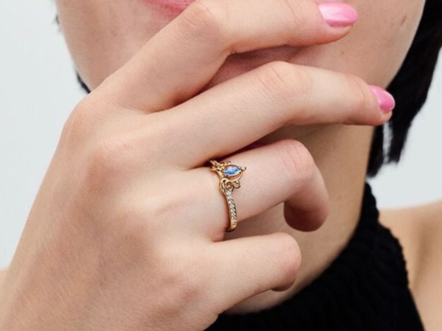 Pandora Disney Cinderella's Carriage Ring on finger