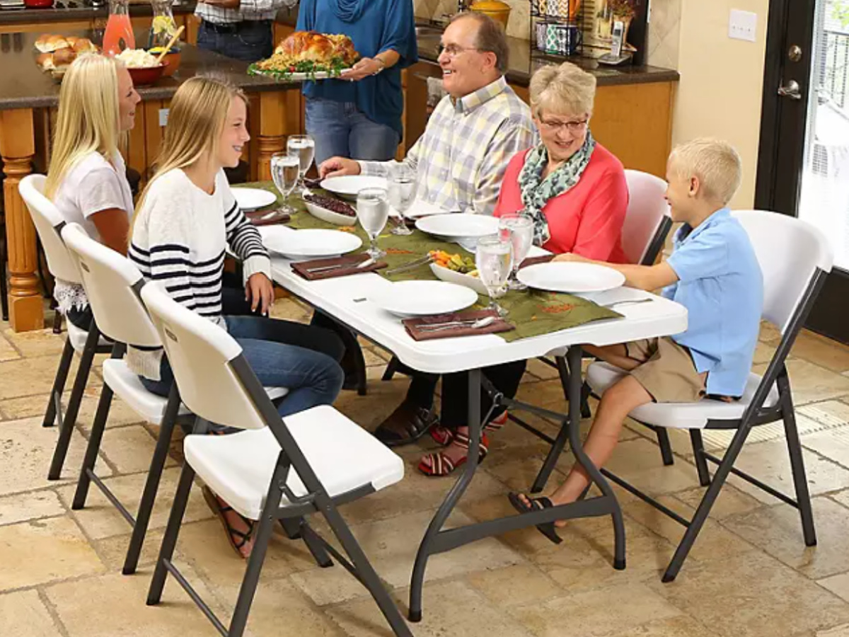 Family, eating, and kitchen on white plastic table