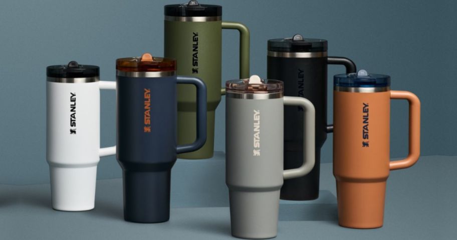 Stanley Quencher Tumblers in various neutral shades