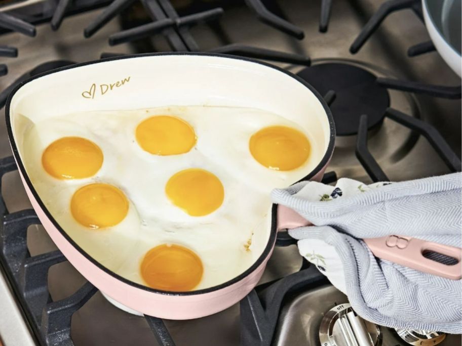 Beautiful by Drew Barrymore heart shaped pan with eggs in it