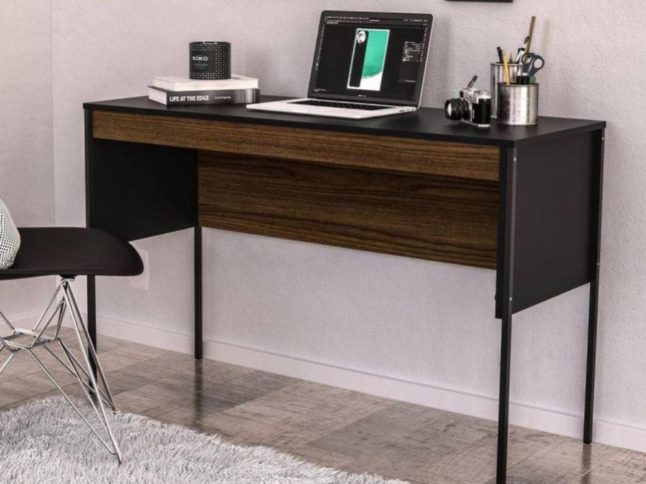 Polifurniture Mallorca 47" Black & Walnut Writing Desk 