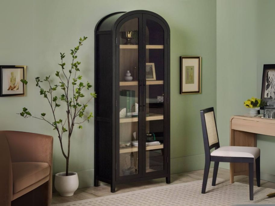 Welwick Designs Arched 5-Shelf Bookcase w/ Full Length Glass Doors in dining room